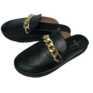 Paolo Black Mules with Gold Chain